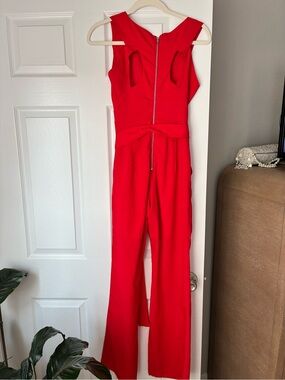 bebe Red Sleeveless Wide-Leg Front Zip Jumpsuit